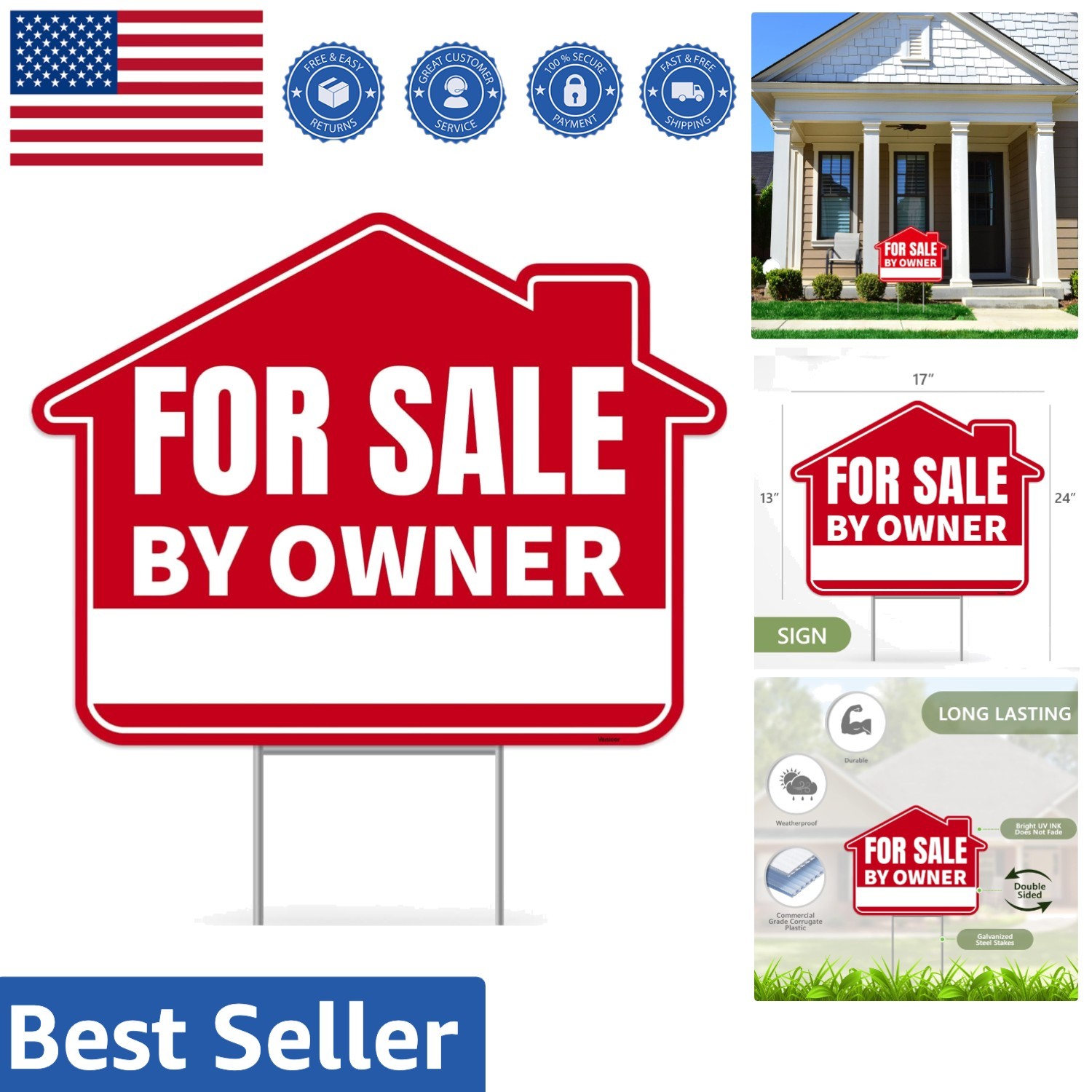 Commercial-Grade Double-Sided For Sale Sign – 17″x13″ Lightweight & Strong