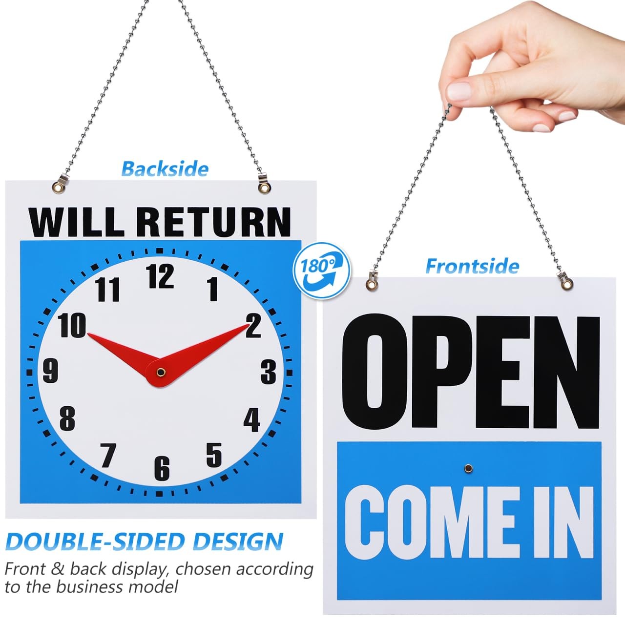 Ipetboom 1Pc Double-Sided Open/Come in/Will Return Sign 22cm*19cm, Picture 1