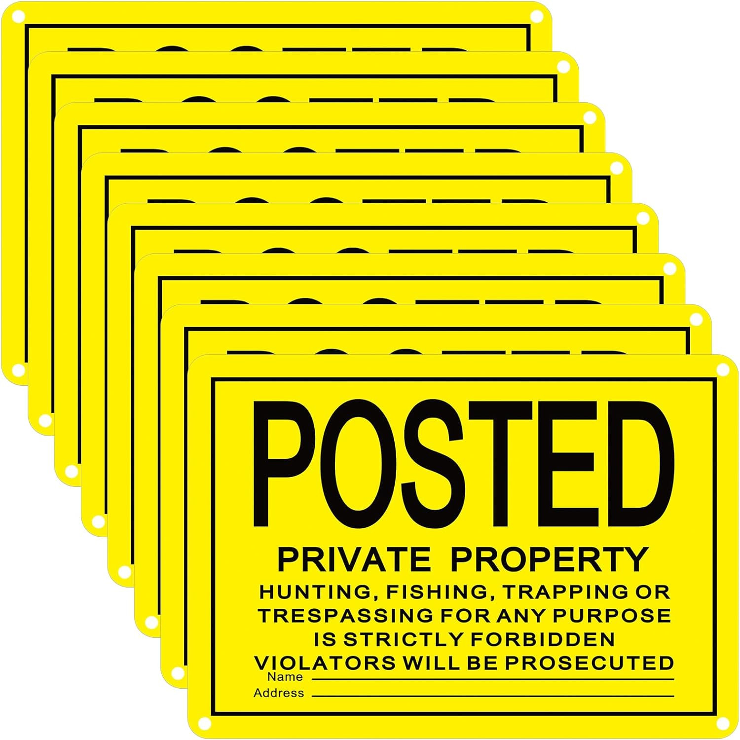 8 PCS No Trespassing Signs 10×7″ Private Property Metal Aluminum Yellow “POSTED”