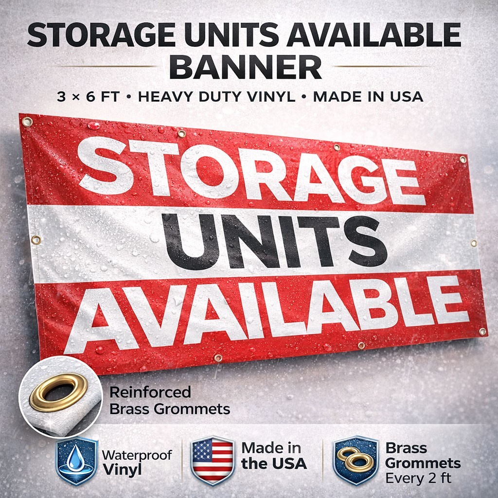 3×6 Ft Storage Units Available Banner, Waterproof Vinyl Business Banner
