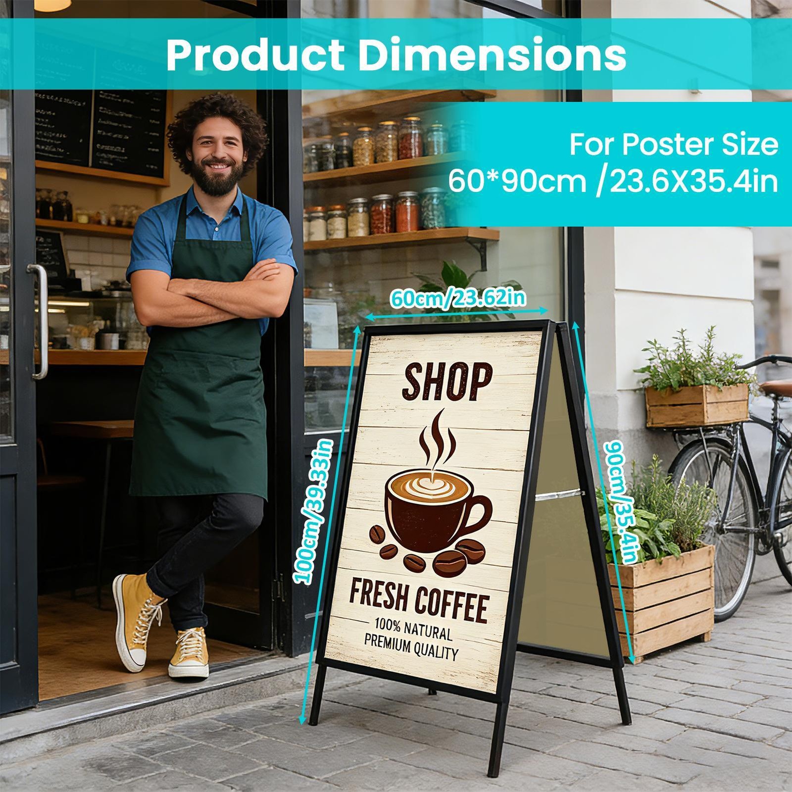 2x Heavy-Duty Double-Sided Metal A-Frame Sidewalk Sign Holder Stand 24″x36″