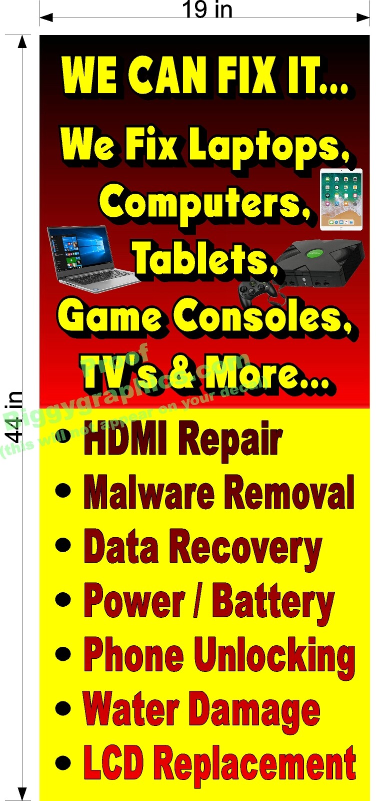 PERFORATED WINDOW VINYL DECAL 19″ X 44″ LAPTOP GAME CONSOLE TABLET REPAIRS