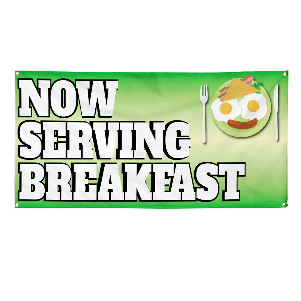 Vinyl Banner Multiple Sizes Now Serving Breakfast Advertising Printing C Outdoor