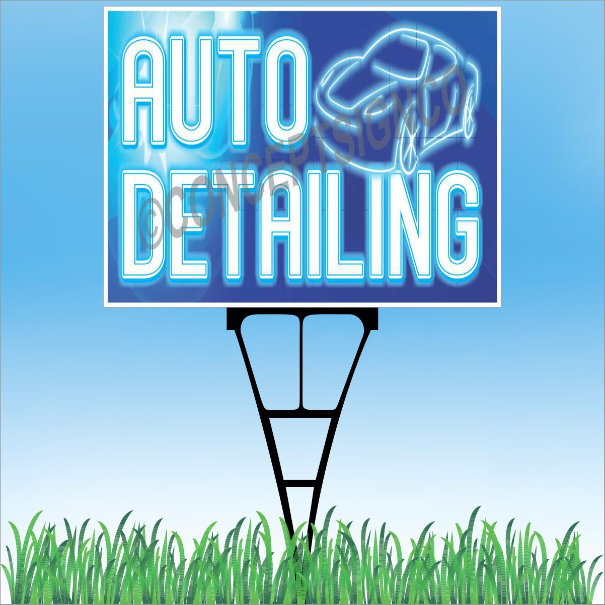 18″x24″ AUTO DETAILING Outdoor Yard Sign & Stake Sidewalk Lawn Wash Wax Shine
