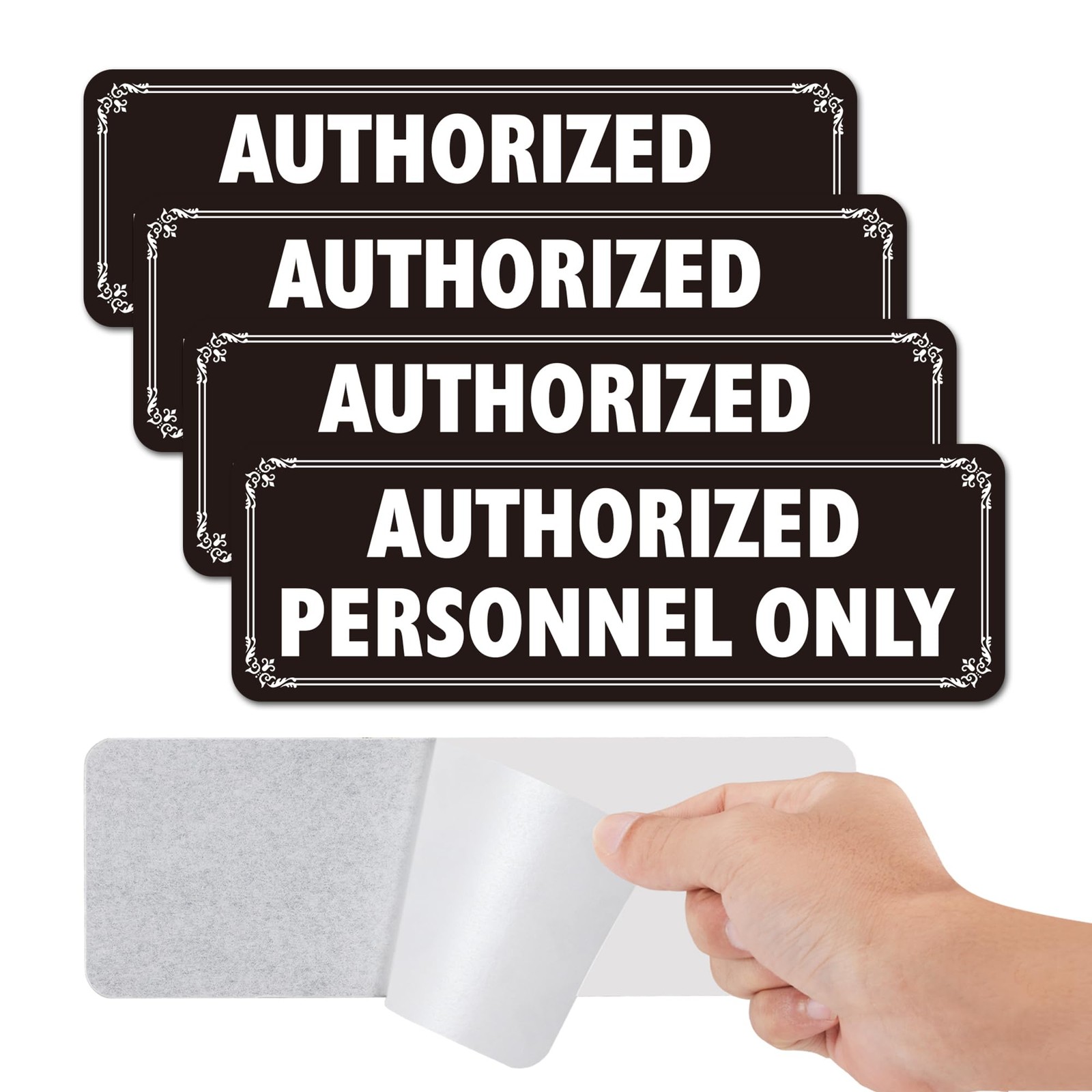 4 PCS Authorized Personnel Only Sign Heavy Duty Aluminum 9×3 Inch Black Plaque