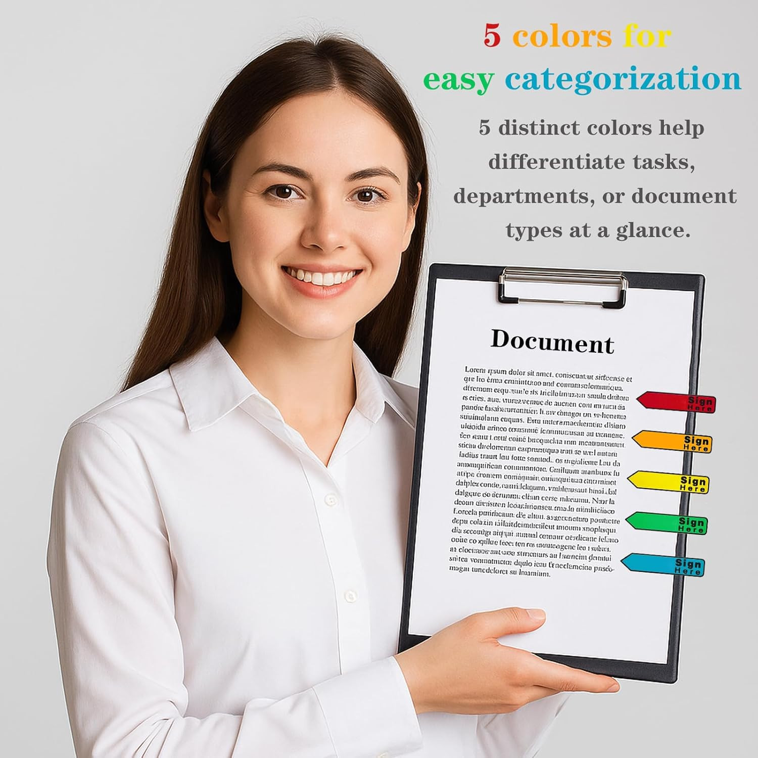 5 Pack 500 Pcs Sign Here Sticky Tabs, Multicolor Sign and Date Post It Flags, Si