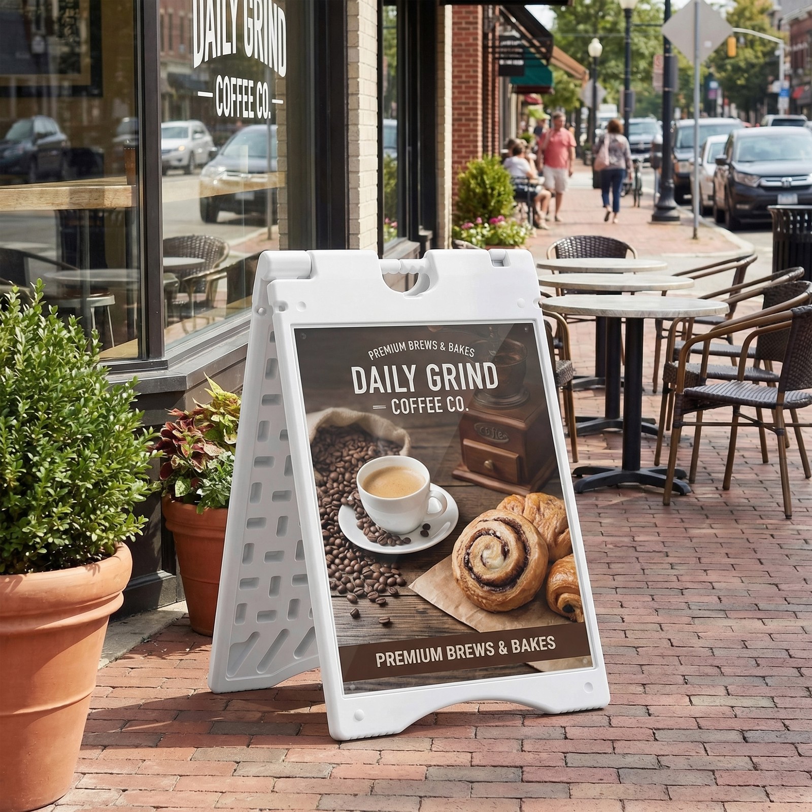 Folding Outdoor Sidewalk Sign Advertising Board w/ Weatherproof Design, White