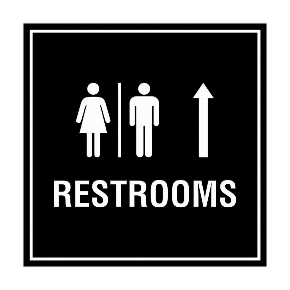 Square Restrooms Up Arrow Sign Black Large 1 Pack Door Wall Plaque Decor