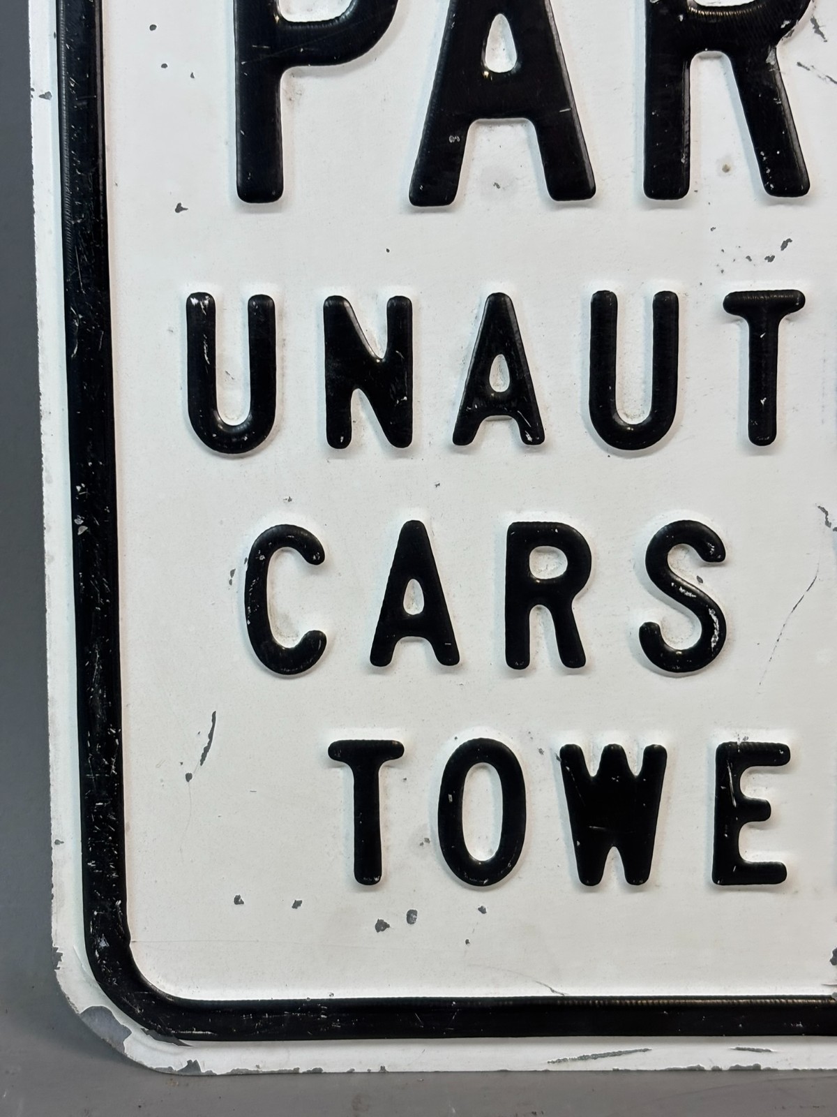 Vtg 40s 50s Embossed PRIVATE PARKING Unauthorized Cars Will Be Towed Steel Sign