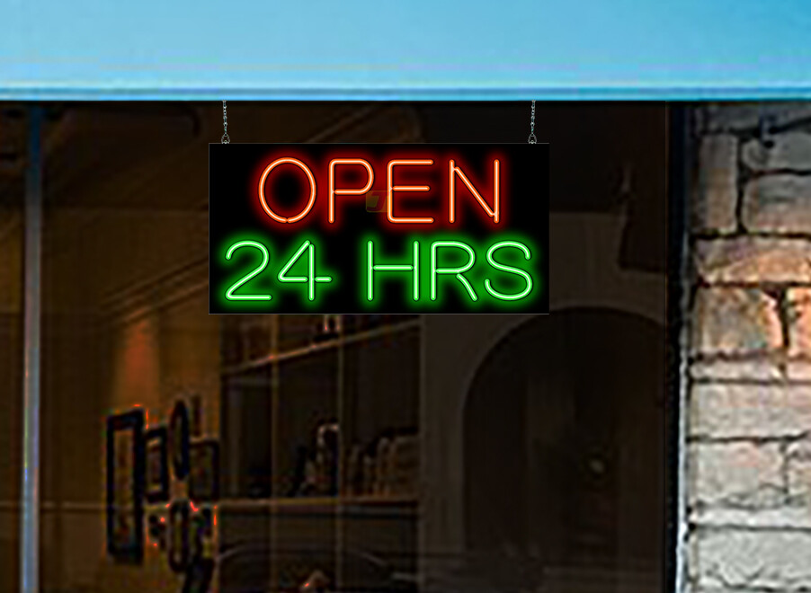 Open 24 Hours Neon Sign | Jantec | 32″ x 13″ | Open All Night Store Sign