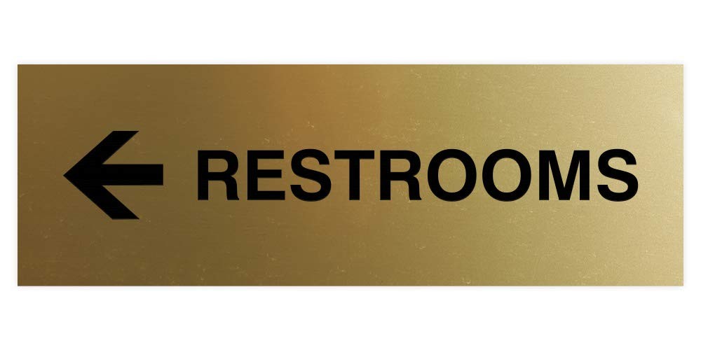 1 Pack Small Basic Restrooms Left Arrow Directional Sign Brushed Gold Door