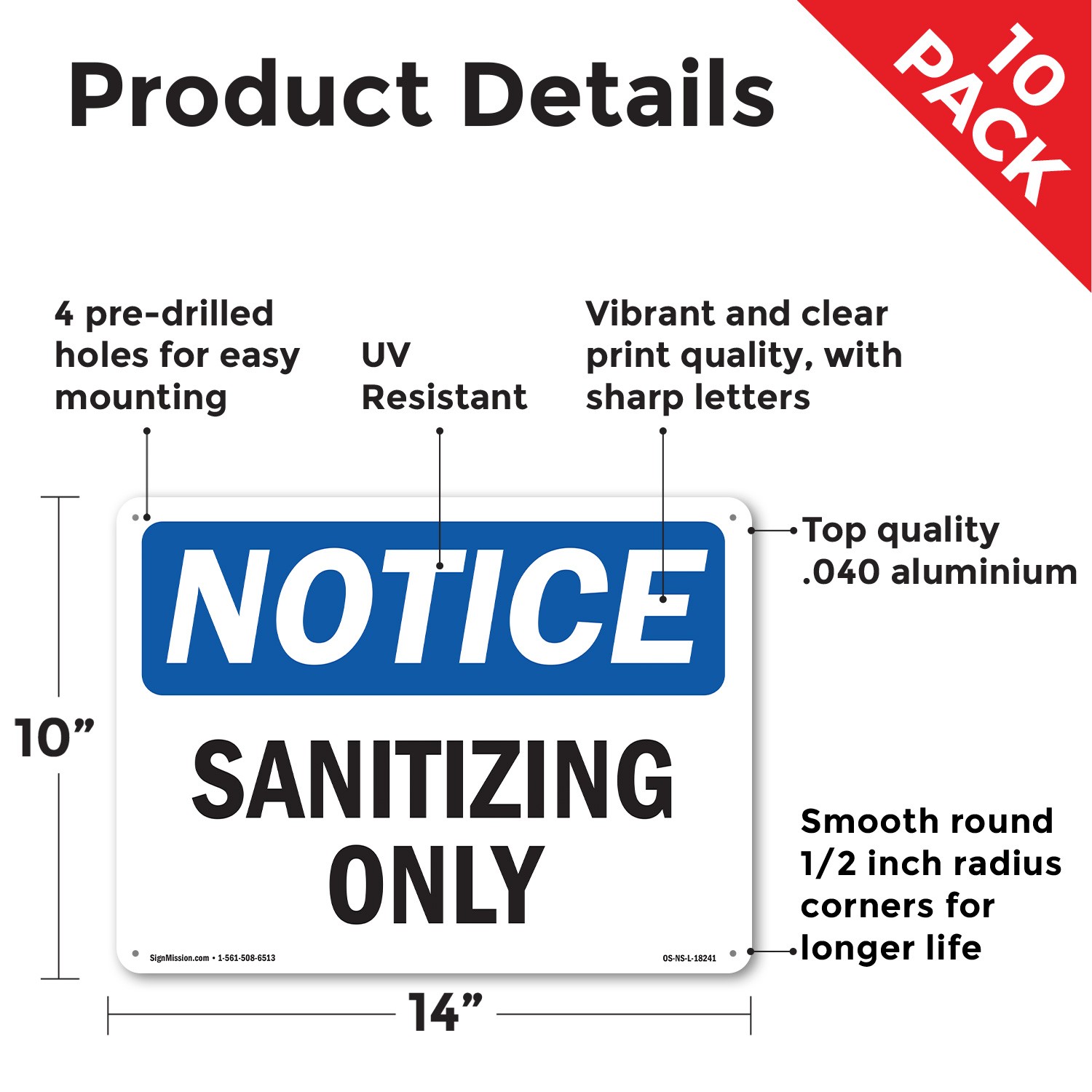 Sanitizing Only OSHA Notice Sign Metal, Plastic, Or Decal – 5 or 10 Pack