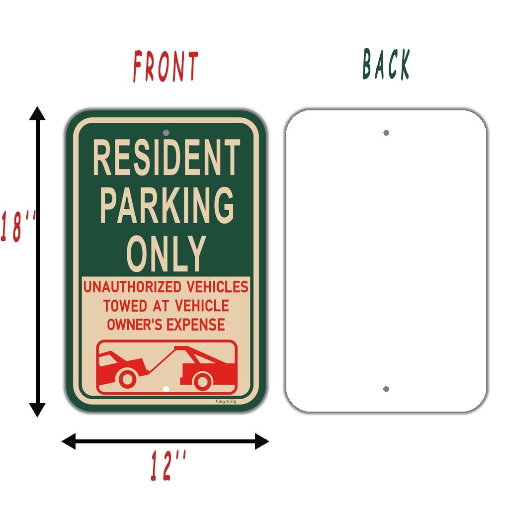 Resident Parking Only Unauthorized Towed Reflective Metal Sign 18×12 In 2 PCS