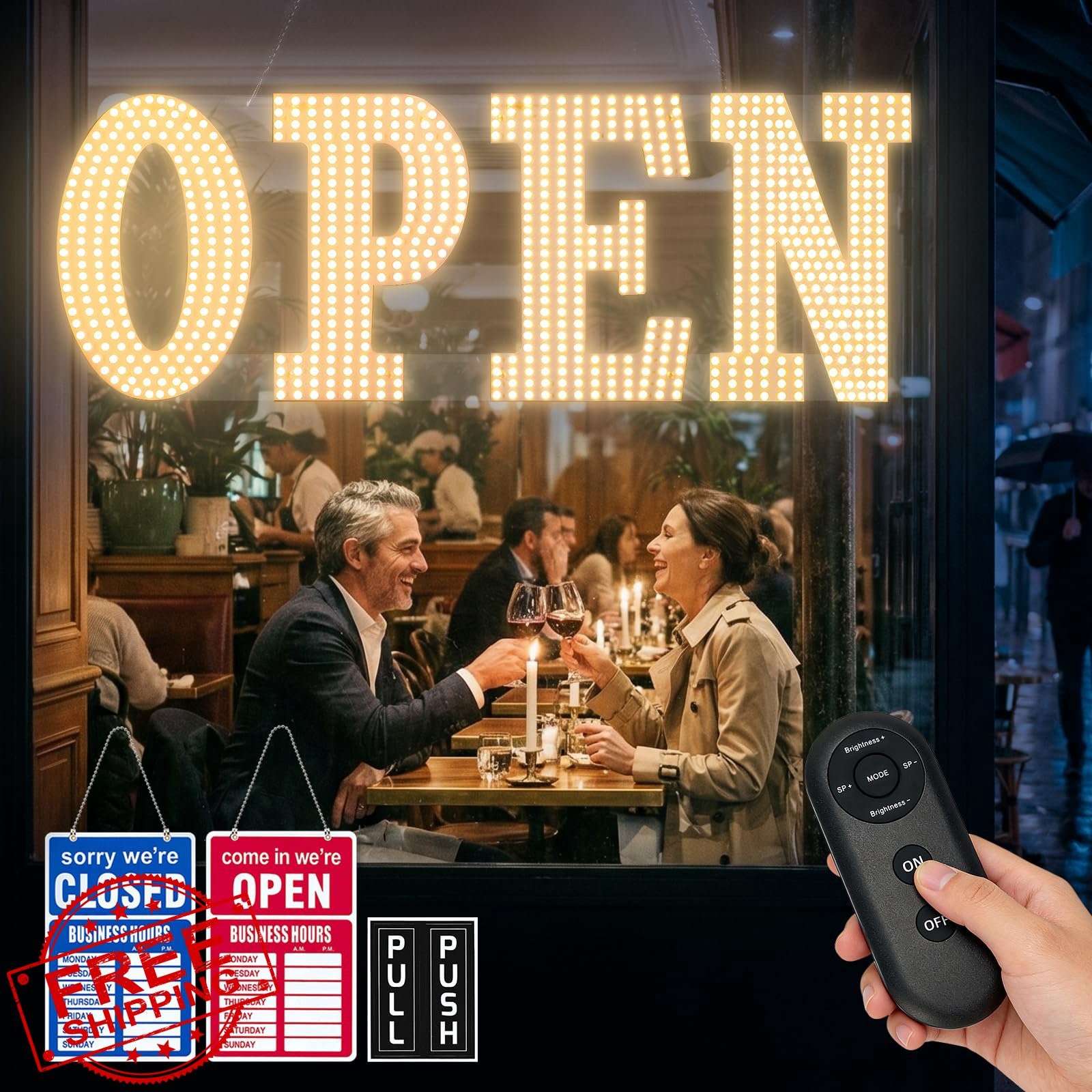 HETAIJIE LED Open Sign Warm White 30*10inch Business