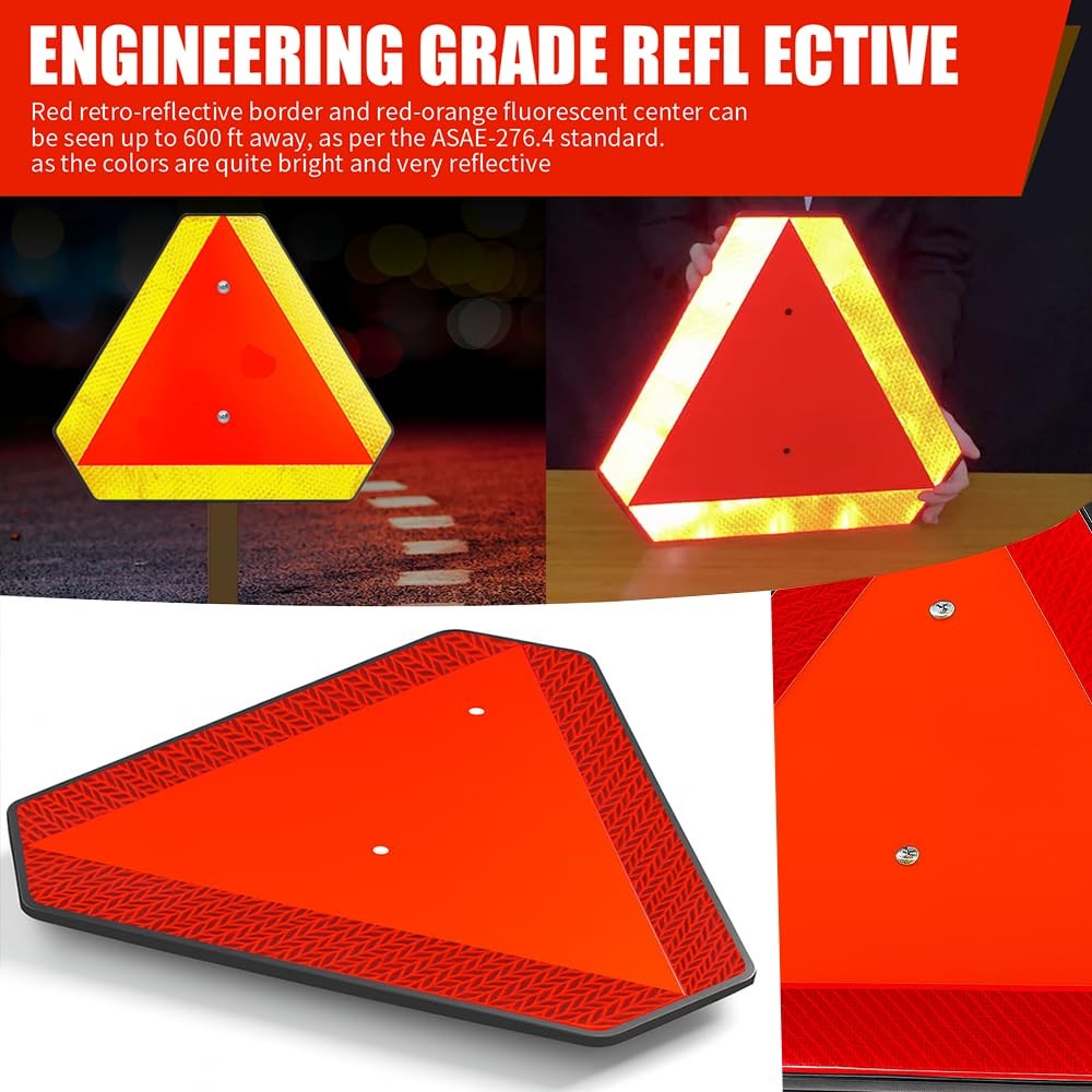 Slow Moving Vehicle Safety Sign Reflective Triangle for Golf Cart
