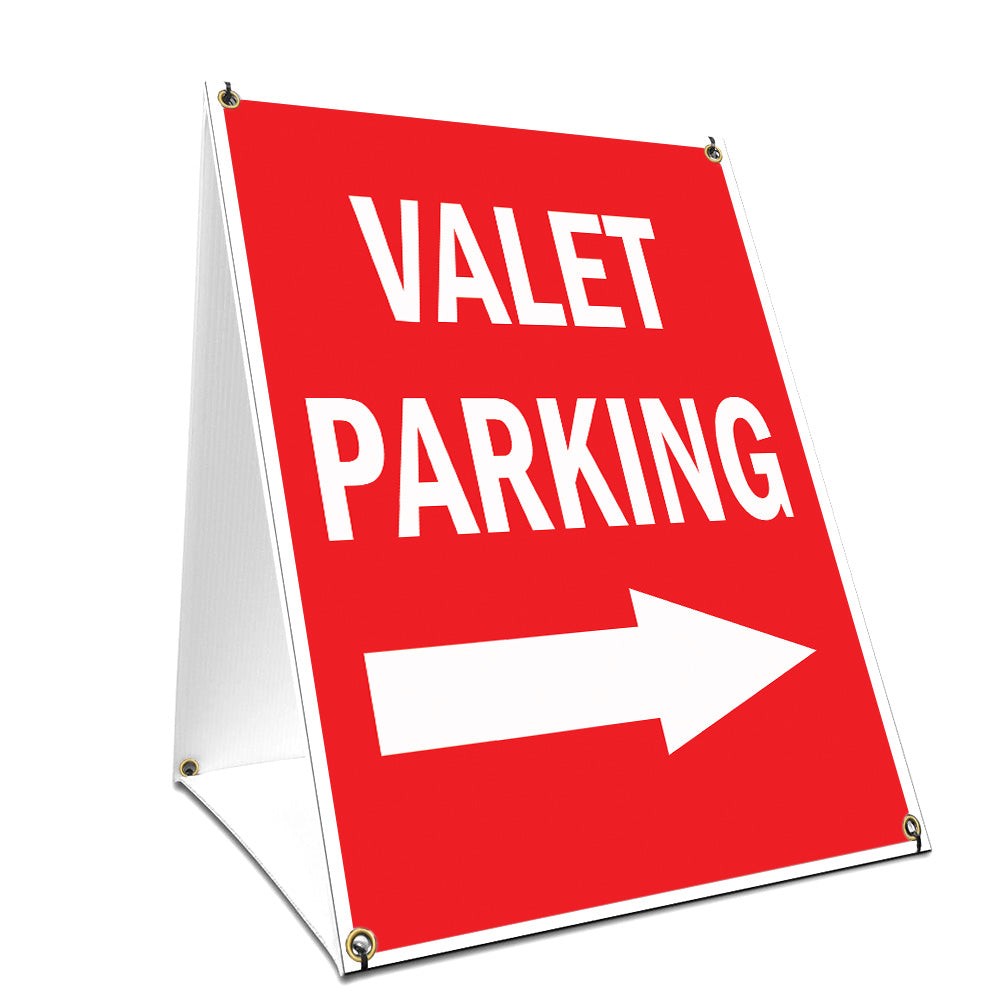 A-frame Sidewalk Valet Parking With Arrow Sign With Graphics On Each Side