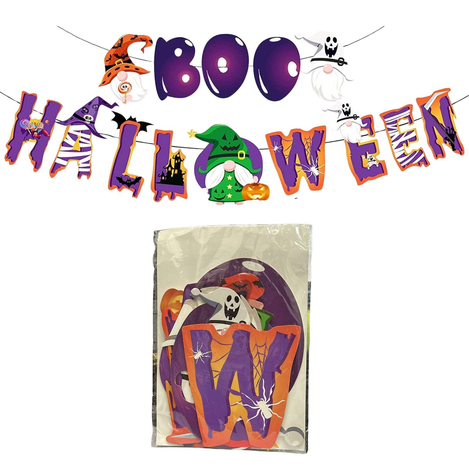 Halloween Party “BOO” Banner with Faceless Dwarf Decor (2.8m / 110 inch)