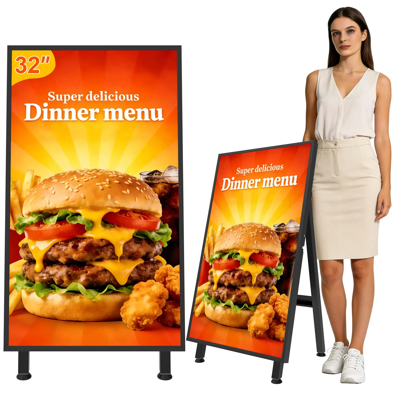 Indoor 32inch Portable Digital Signage Display 350nits 2K LCD Advertising Sign