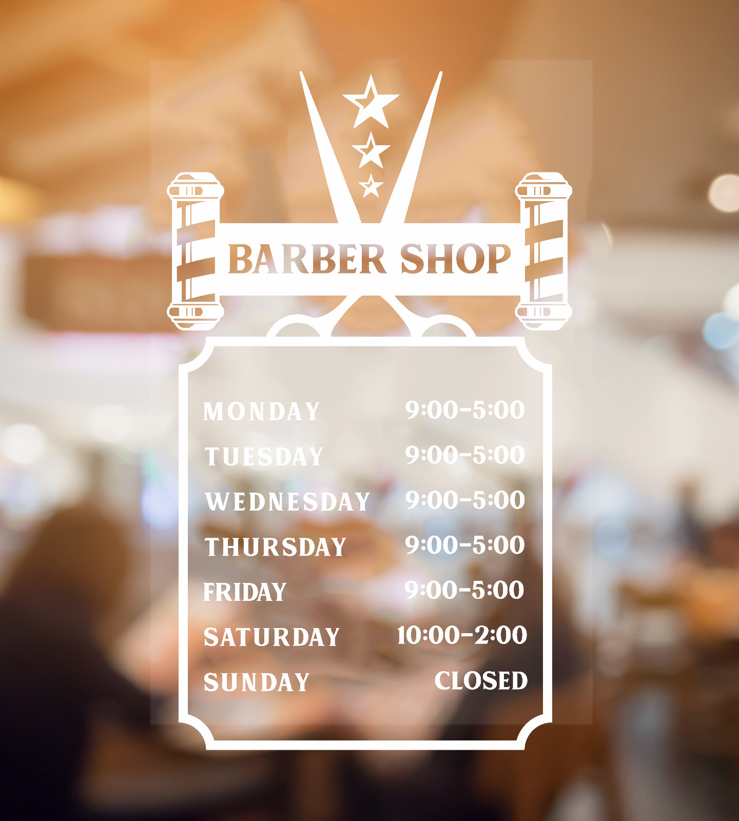 Barber Shop Opening Times Custom Personalised Custom Window Wall Sign Sticker