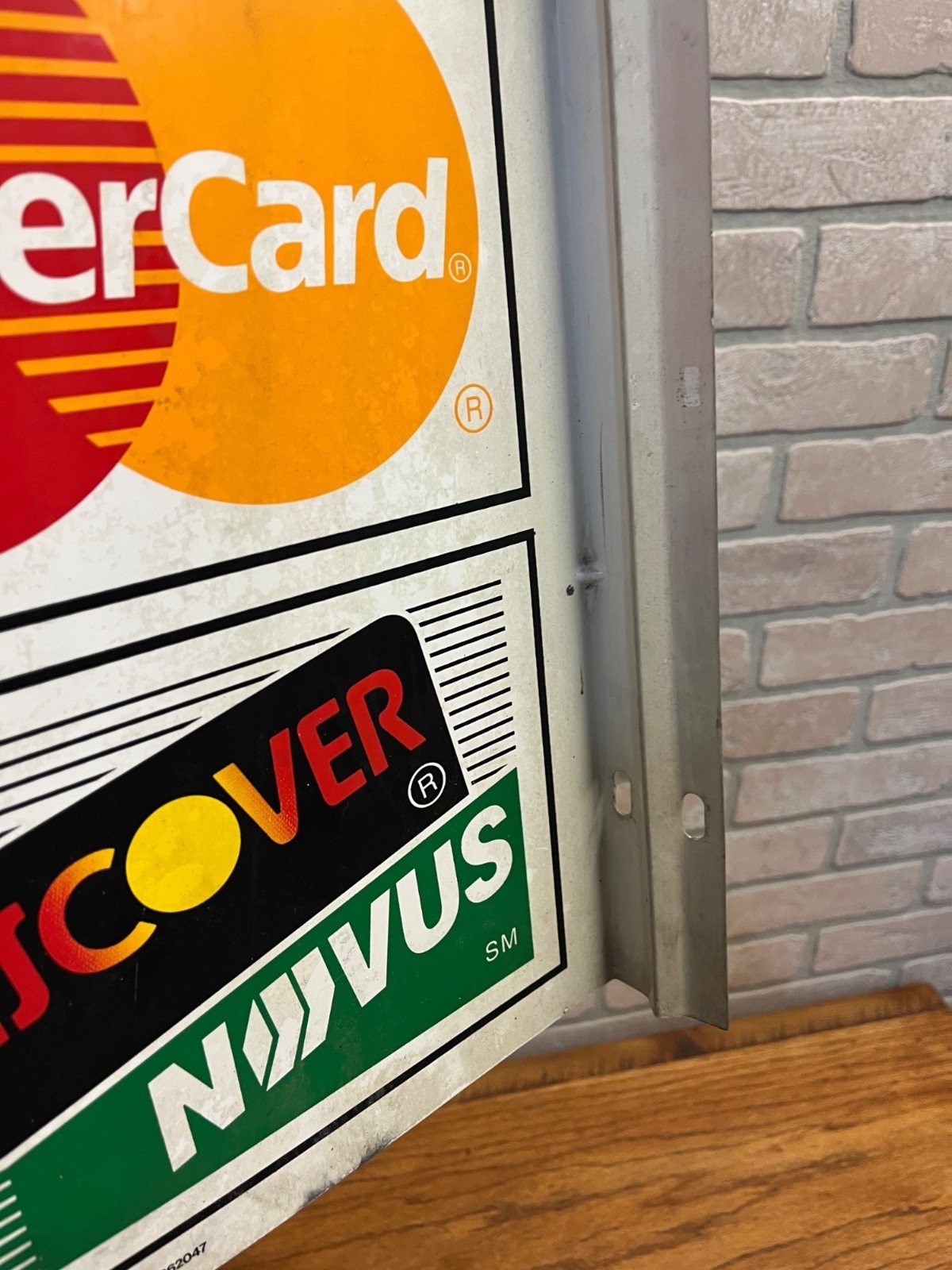 Vintage 1996 Visa Mastercard Credit Card Double Sided Flange Metal Sign