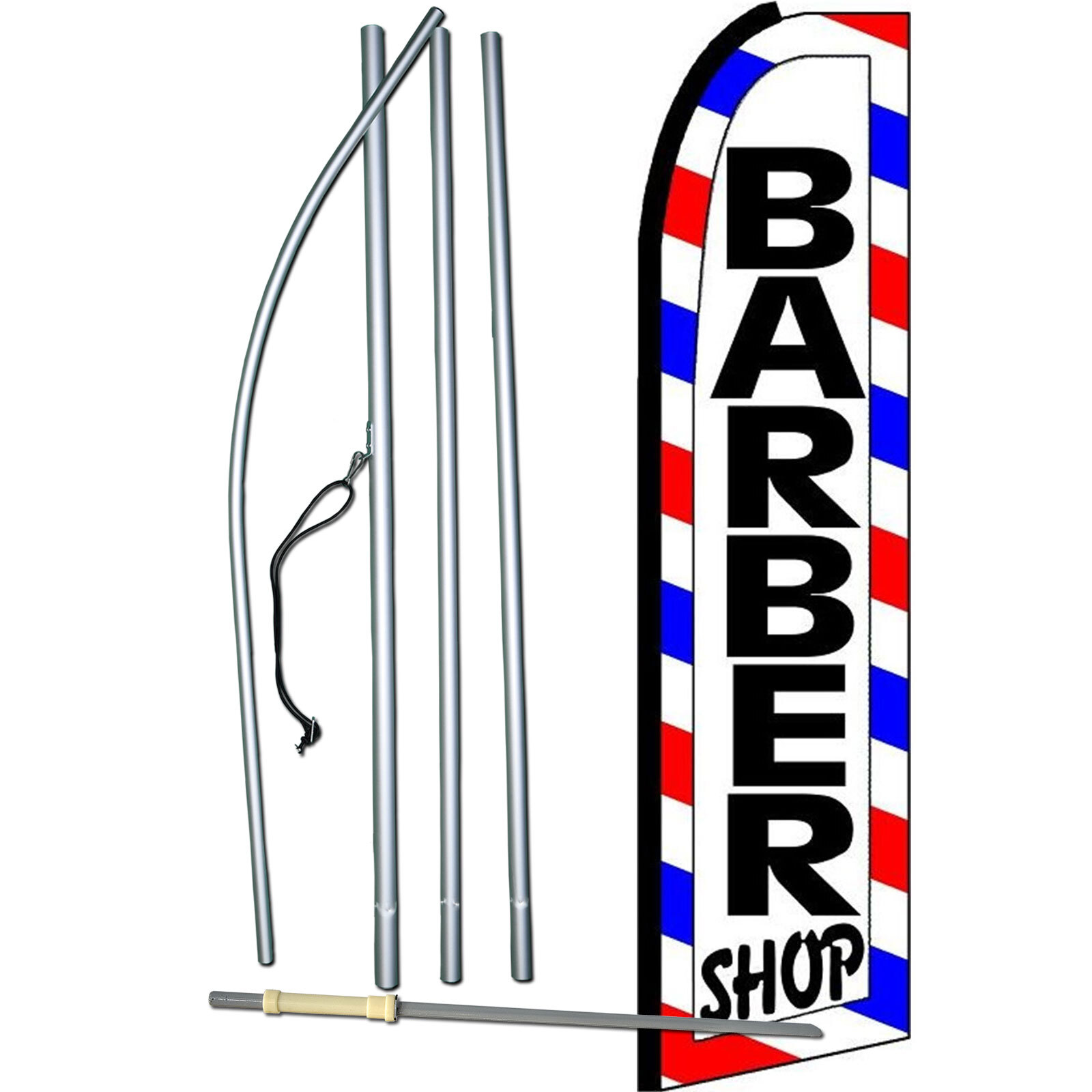 Barber Shop Flag with Flag Pole and Spike