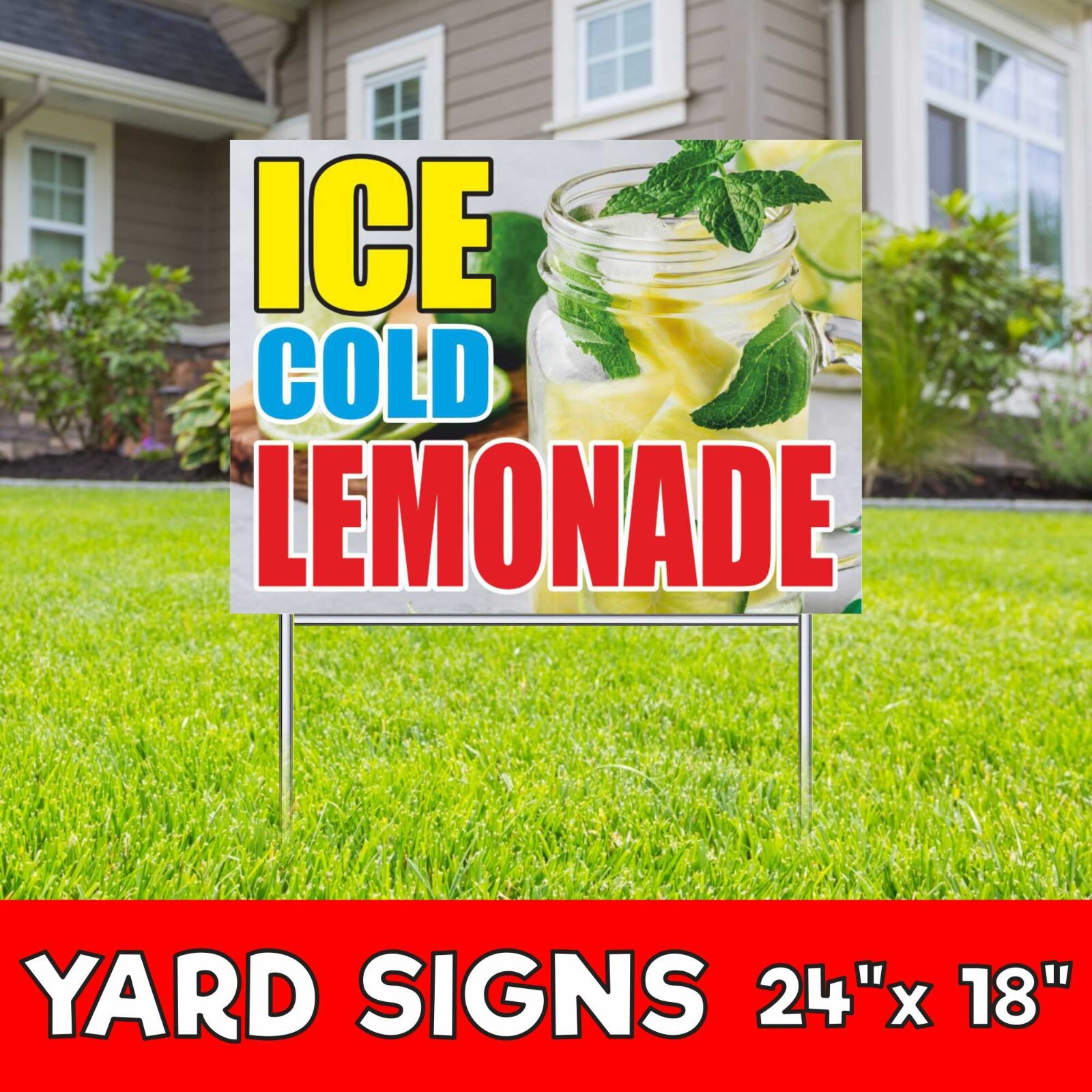ICE COLD LEMONADE Yard Sign Corrugate Plastic with H-Stakes Fresh juice drink