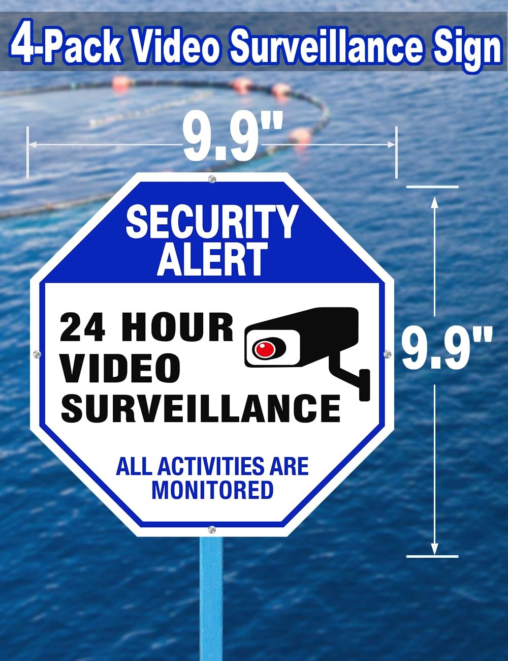 Video Surveillance Sign, 4-Pack 10″x10″ Security Camera Sign, Reflective and …