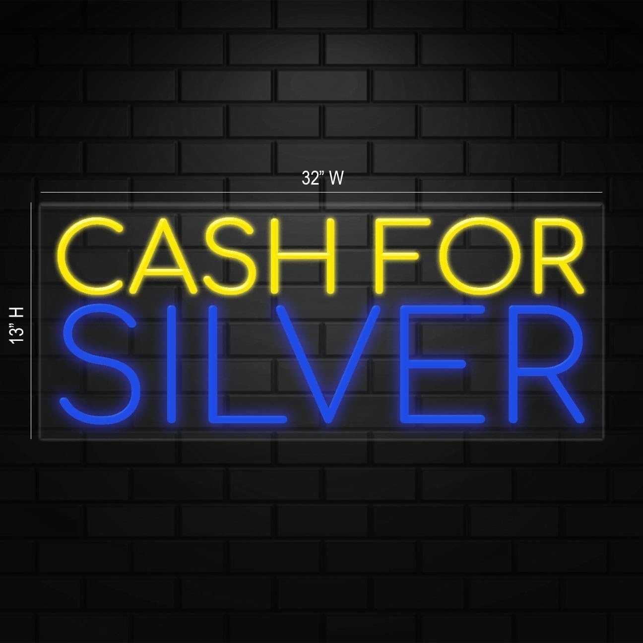 Cash for Silver Sign for Business Displays | LED Flex Neon | 32″W x 13″H x 1″D
