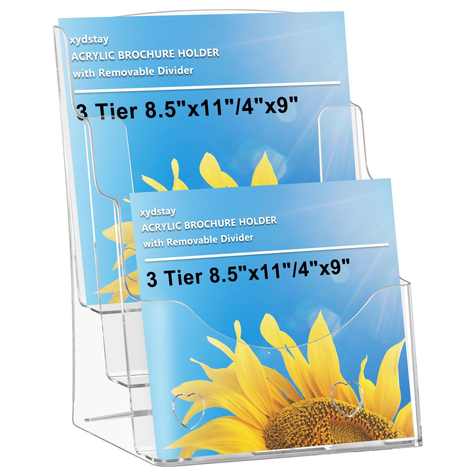 xydstay Acrylic Brochure Holder 8.5×11 Inches, 3 Tier Clear Display