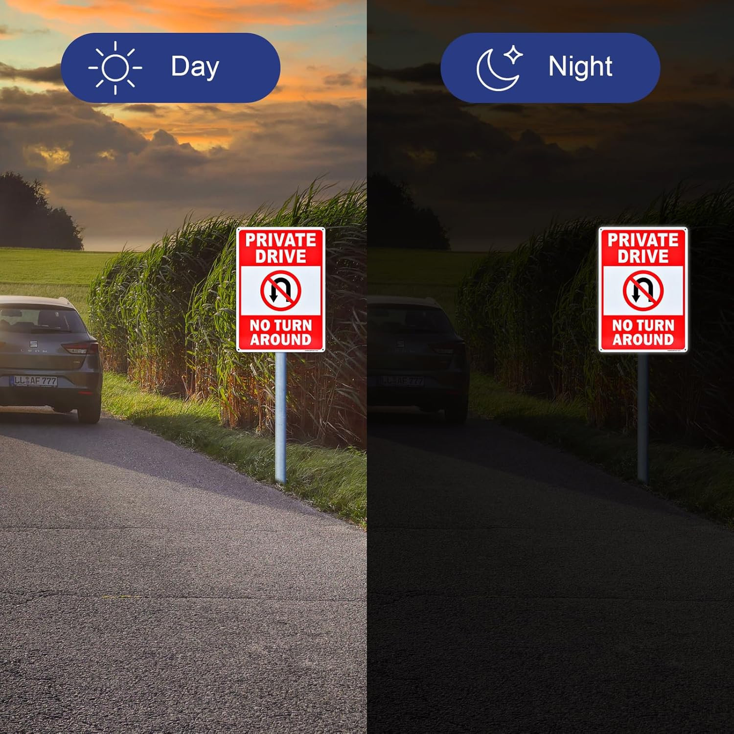 Private Drive Sign, No Turn around Sign, Driveway Signs No Turnaround, 2 Pack 14