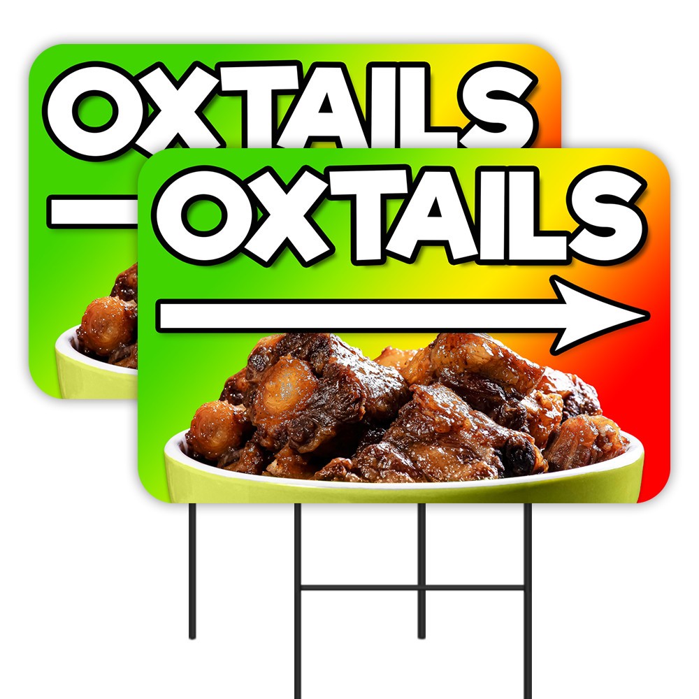Oxtails 2 Pack Double-Sided Yard Signs 16″ x 24″ with Metal Stakes (Made in Texa