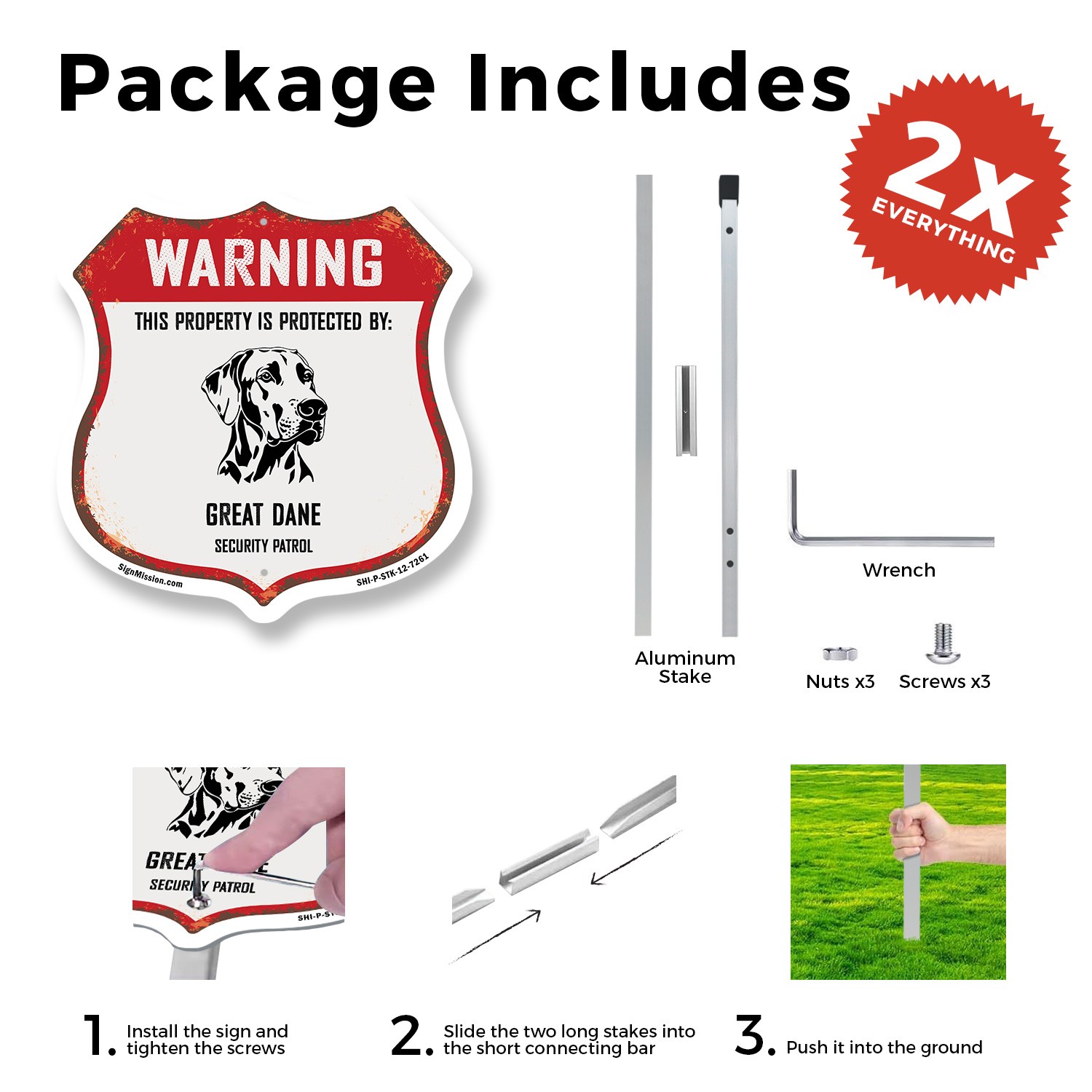 Warning Property is Protected by Great Dane Made in the Shield Sign With Stake