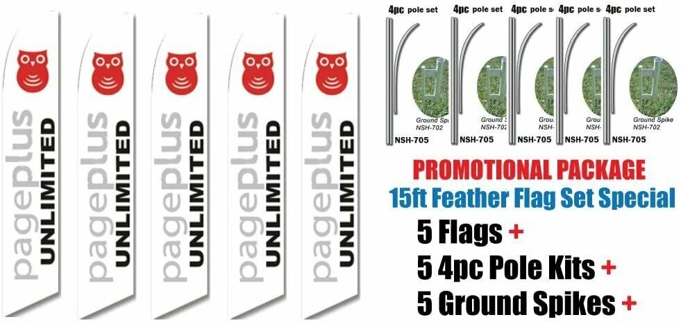 5 Sets of 15ft Page plus Swooper Feather Flags – INCLUDES 15FT 4pc POLE KITS…