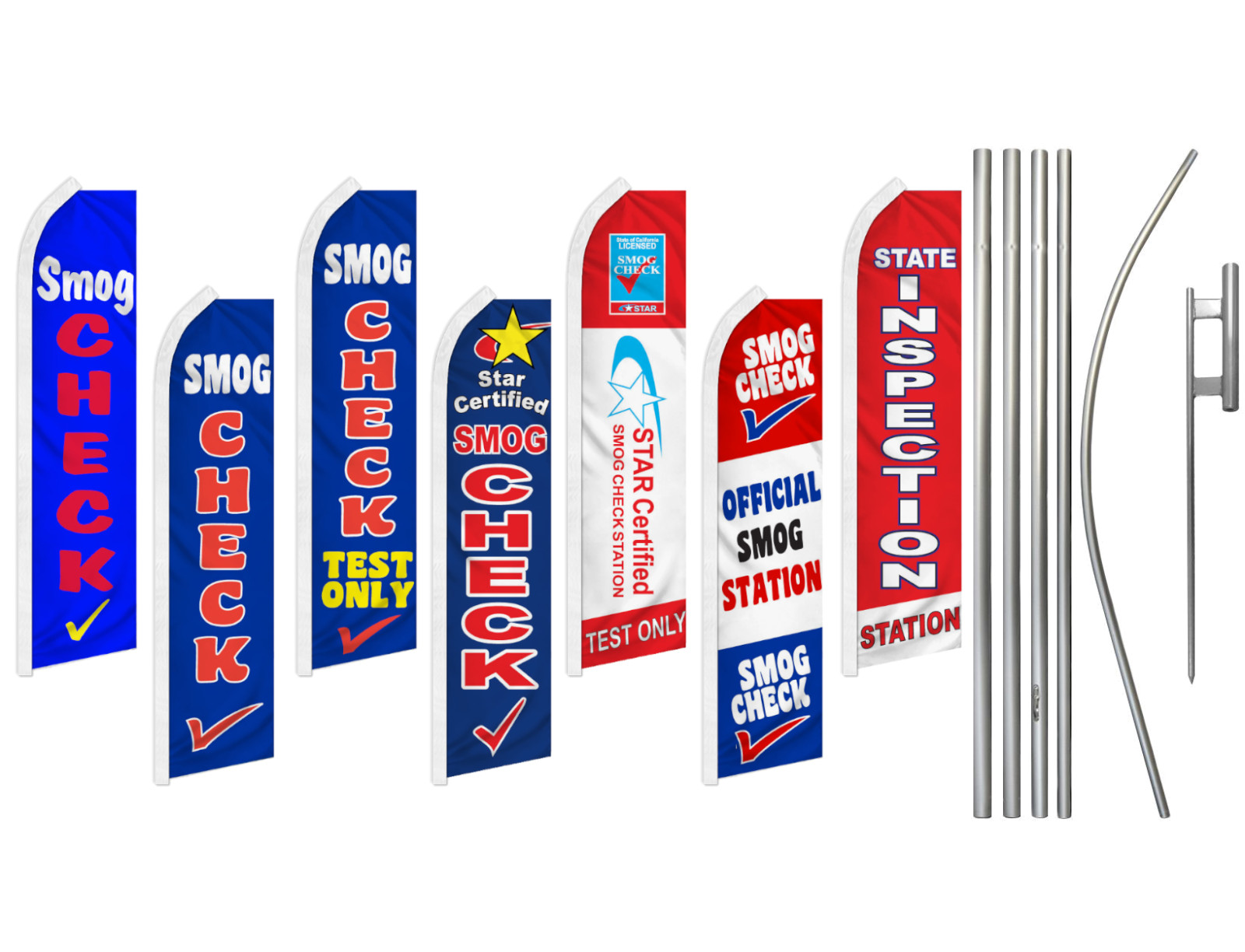 Smog Check Swooper Feather Flutter Flag Pole Kit Test State Inspection