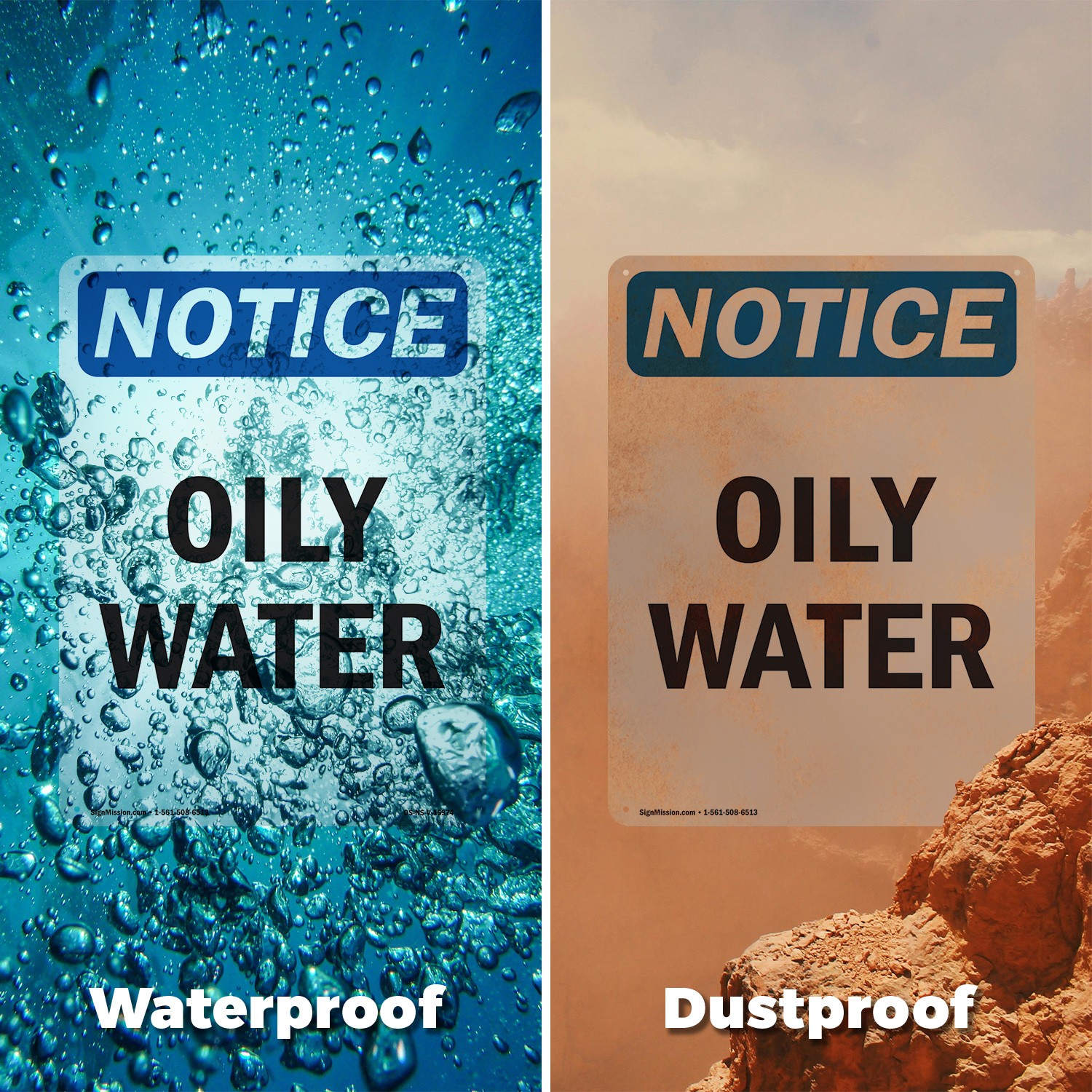Oily Water OSHA Notice Sign Metal, Plastic, Or Decal – 5 or 10 Pack