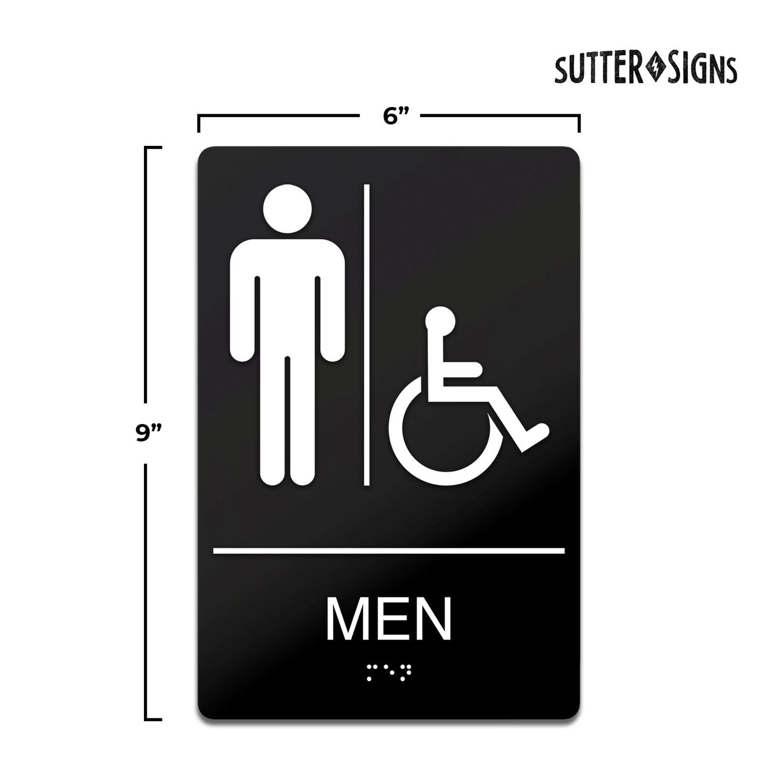 ADA Compliant Men’s Room Sign – Self-Adhesive ABS Plastic Braille Sign – 9″ x…