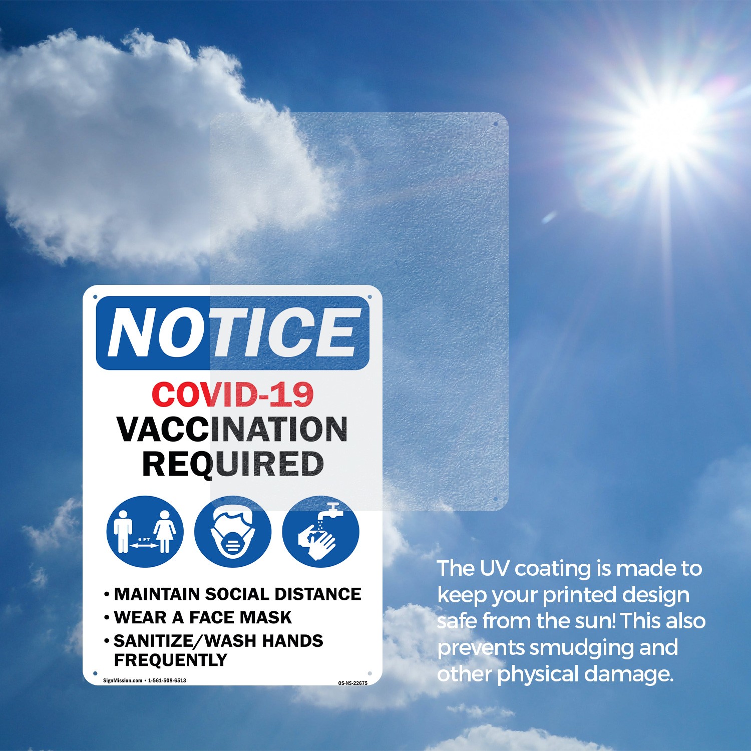 Covid-19 Vaccination Required Public Safety Sign Metal,, Decal 5 or 10 Pack