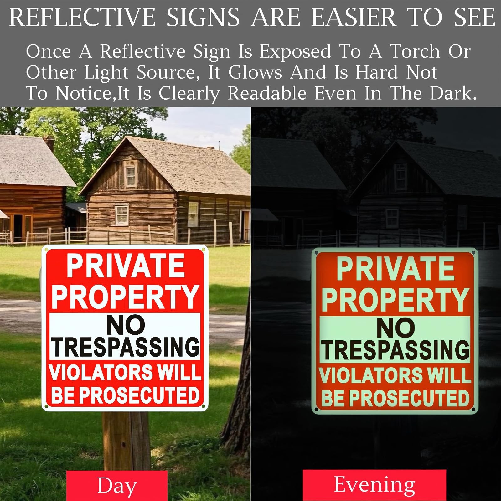 4 Pack Large No Trespassing Signs Private Property, 9.5 Inch x 9.5 Inch Private