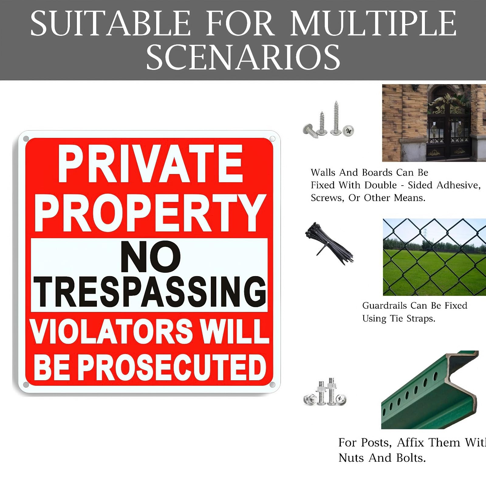 4 Pack Large No Trespassing Signs Private Property, 9.5 Inch x 9.5 Inch Private