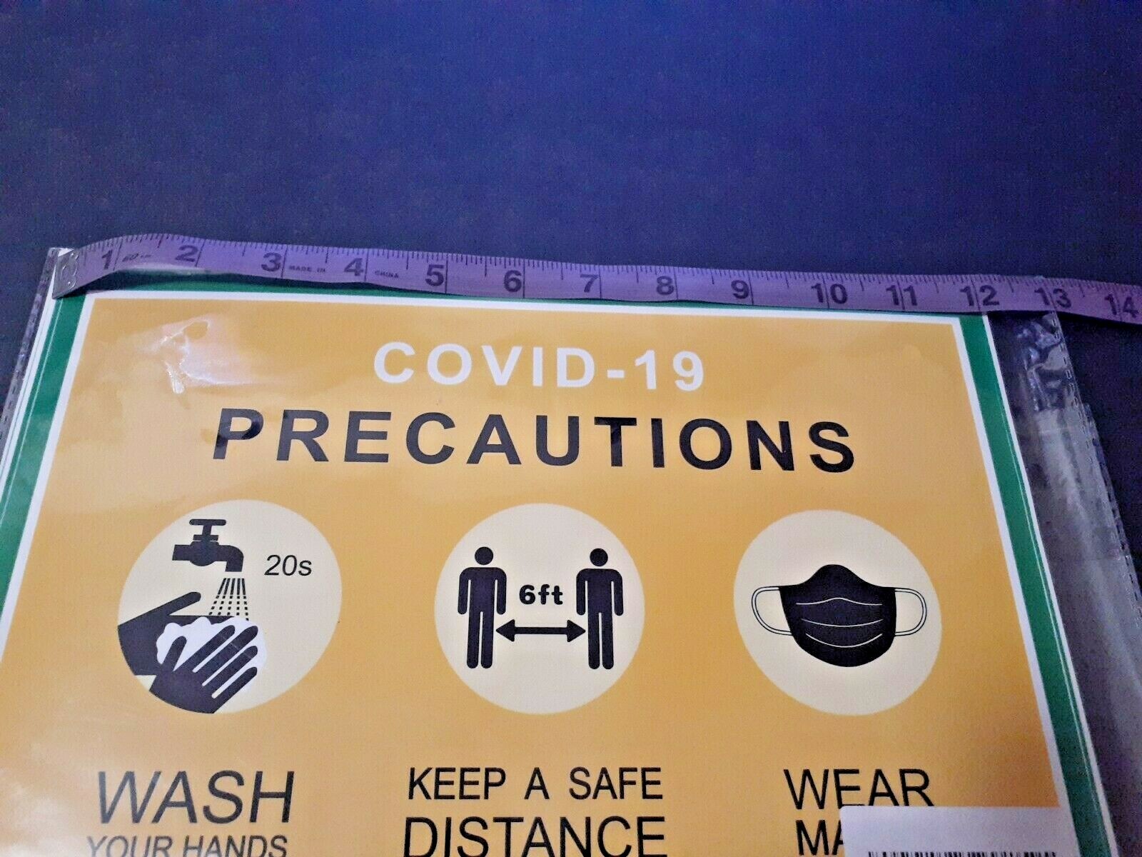 Social Distance Precautions Yellow 12″x9″ Stickers Pack of 6 NEW US Seller