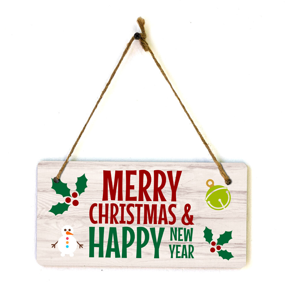 Merry Christmas & Happy New Year 5×10 Hanging Plus Wall or Door Sign