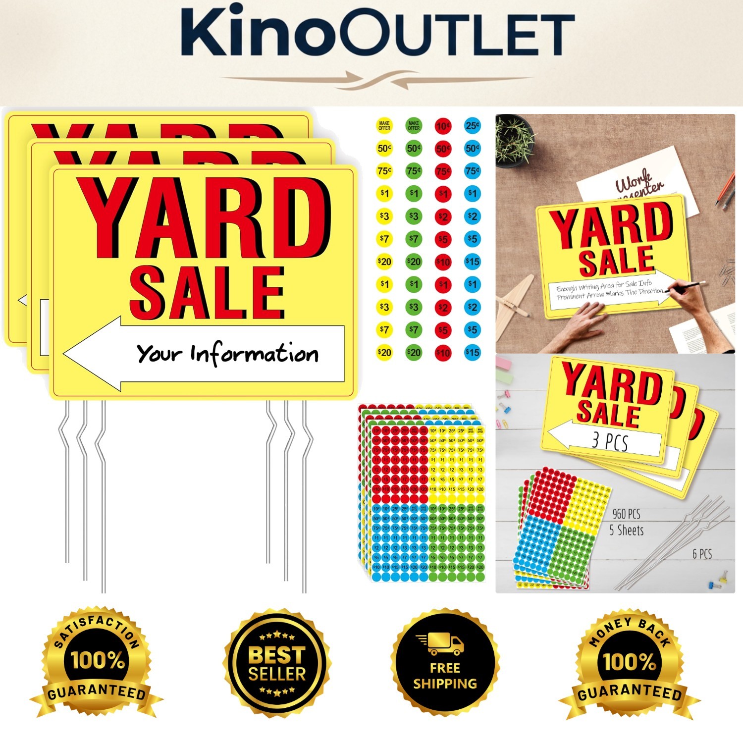 Bright Yellow Yard Sale Sign Set – 3 Double-Sided Signs for Maximum Visibility