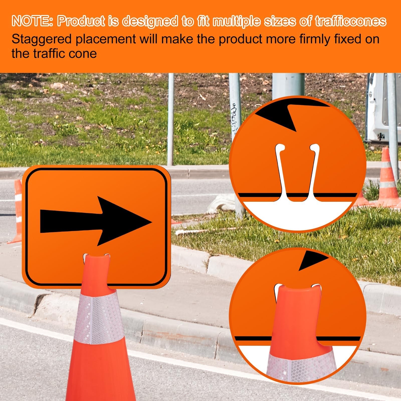 6 Pcs Orange Traffic Arrow Detour Signs – Directional Road Cone Arrows for Barri