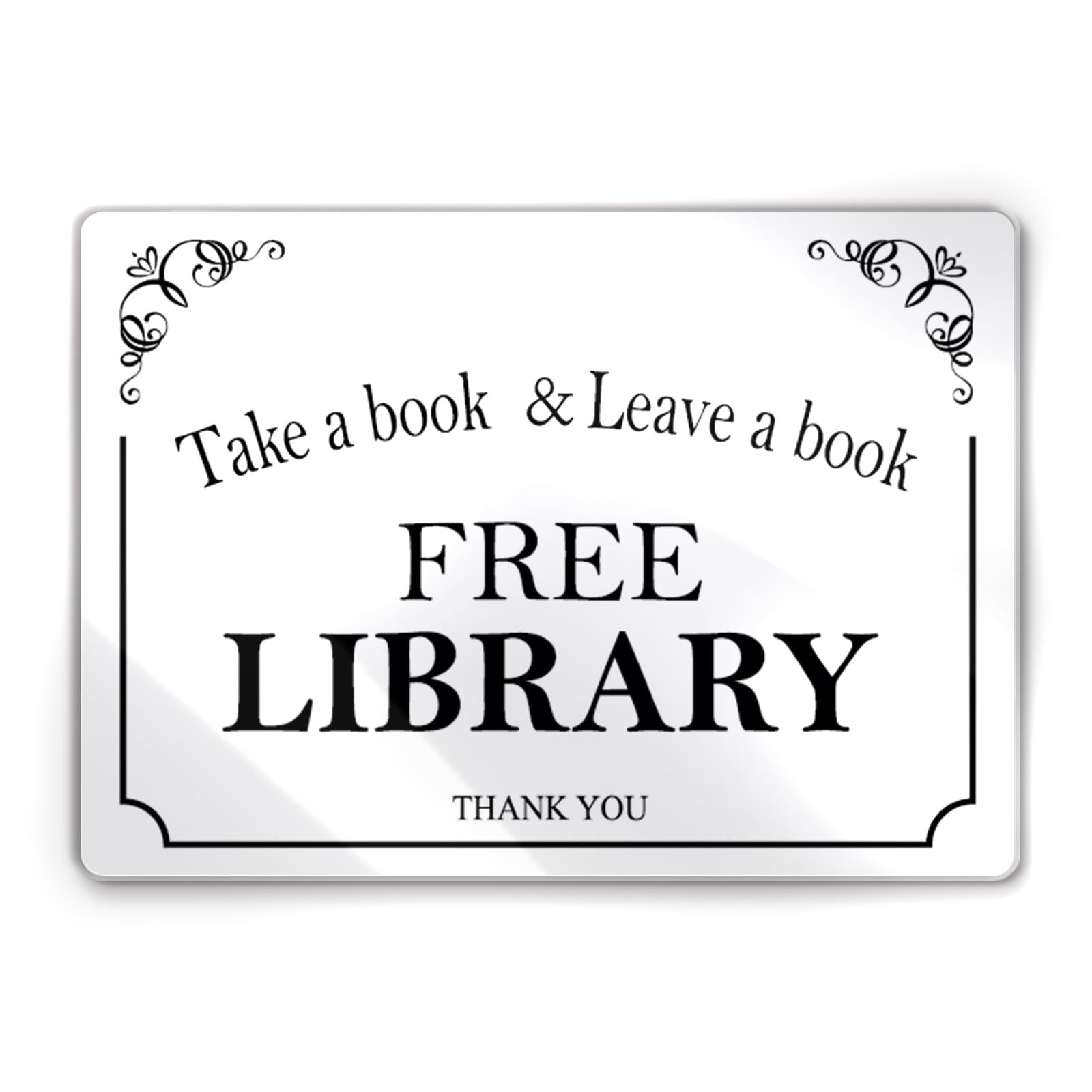6×8.5 Inch Free Library Sign, Elegant White Acrylic, Self-stick Door Wall, Box