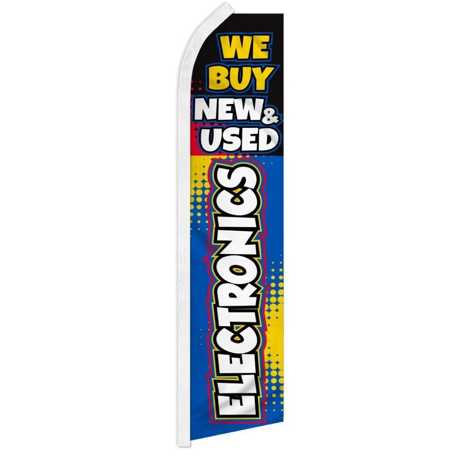 We Buy New & Used Electronics Swooper Flutter Feather Advertising Retail Banner