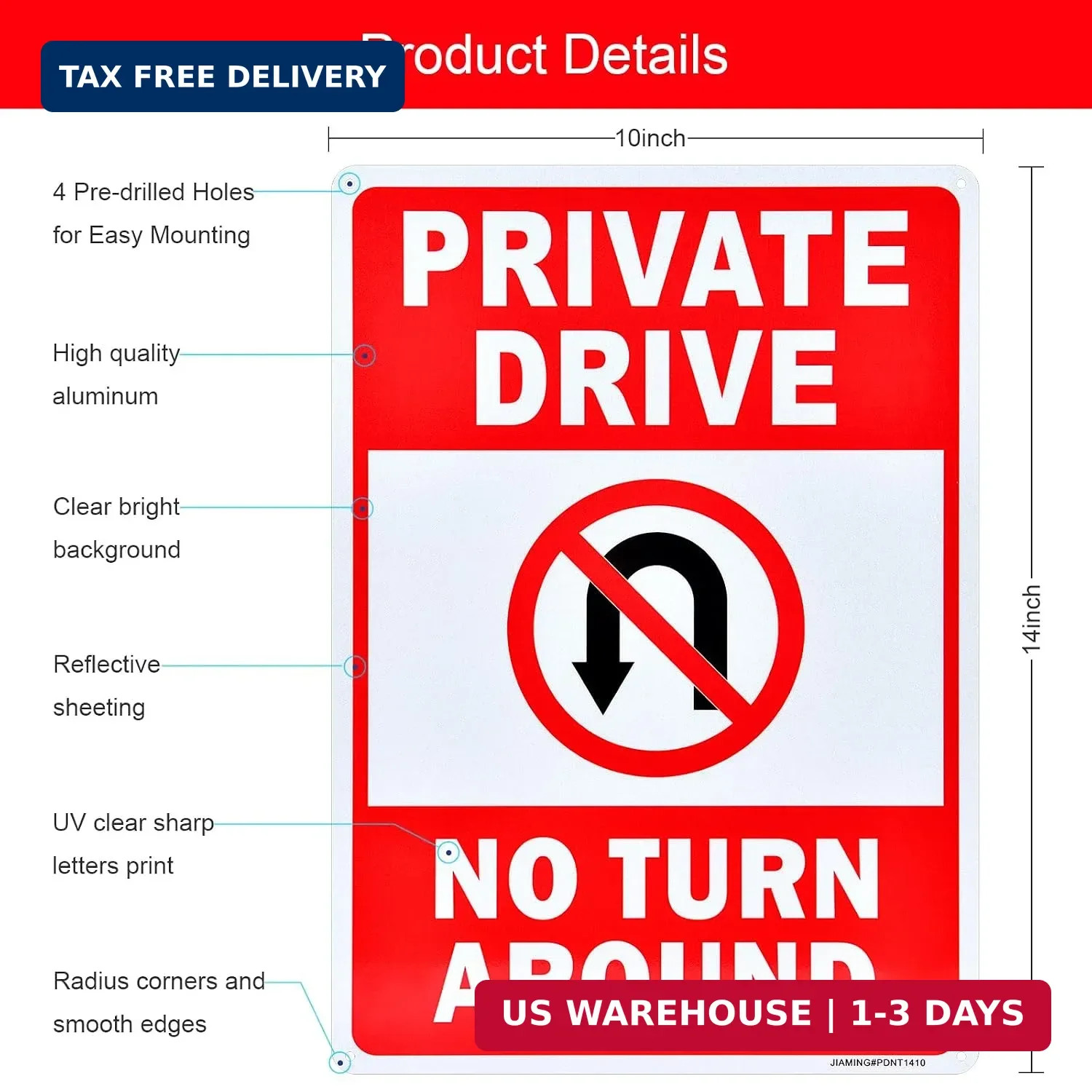 2 Pack Private Drive No Turn around Sign, 10″ X 14″ Driveway Signs No Turnaround