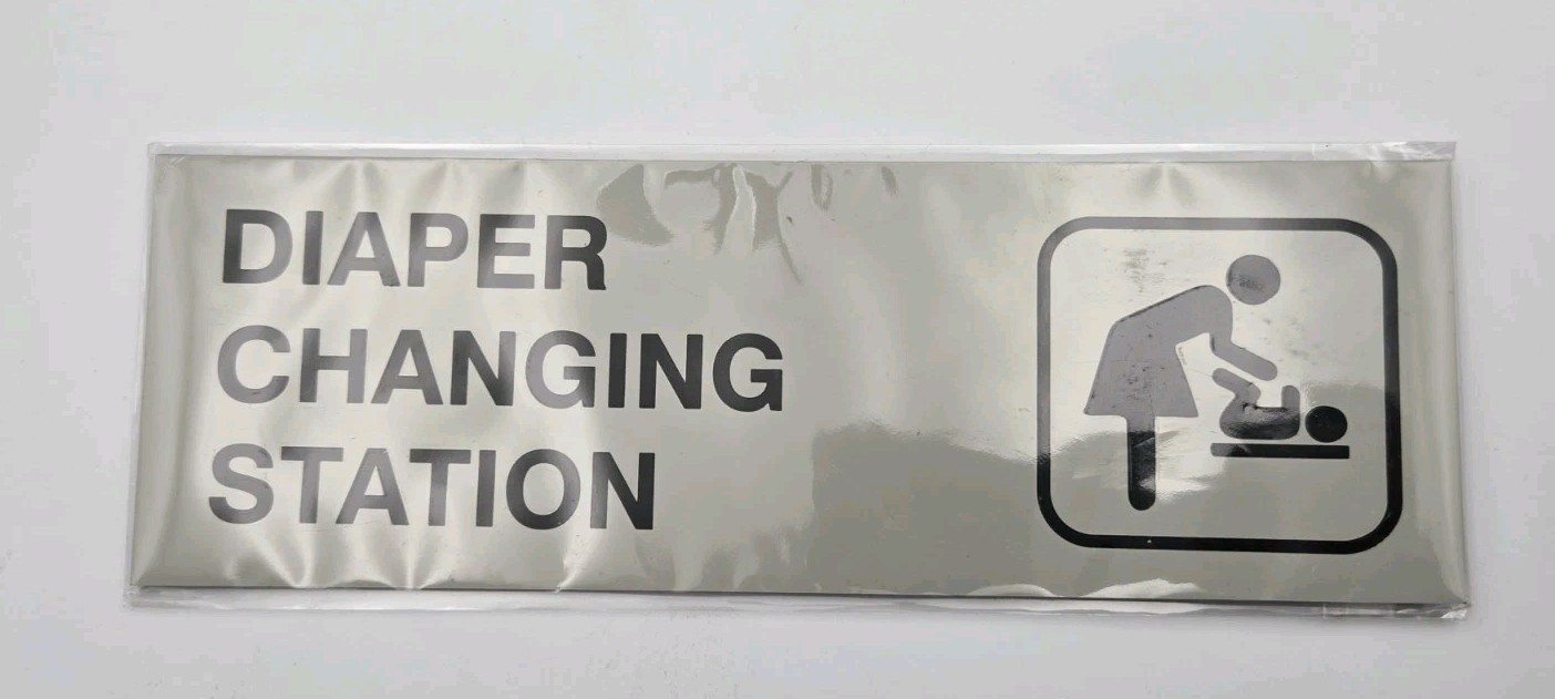 Diaper Changing Station Sign Light Gray Large Restroom Baby Care Wall NEW