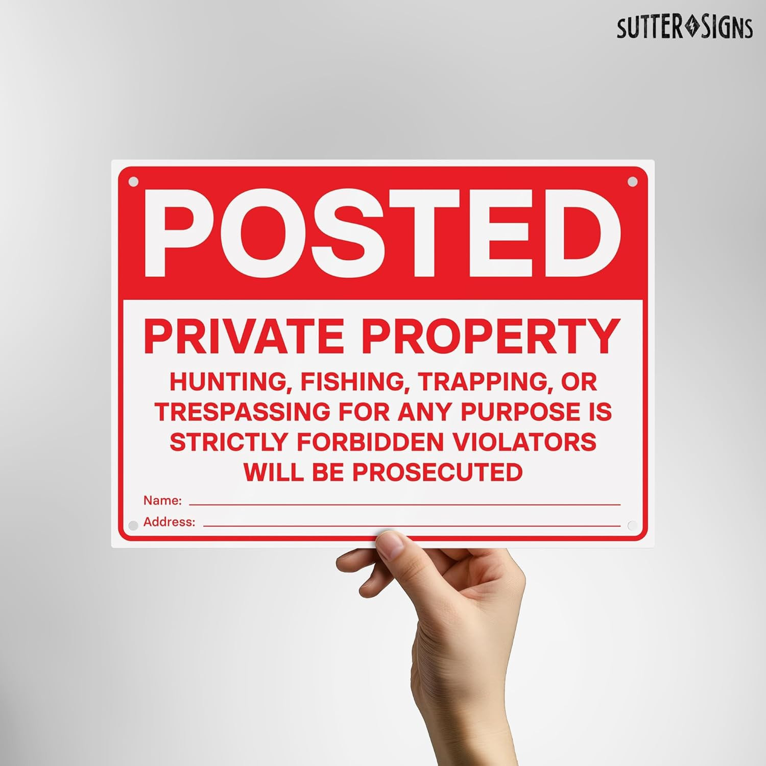 Private Property Signs 4-Pack | No Hunting, No Trespassing, 14″ x 10″ PVC