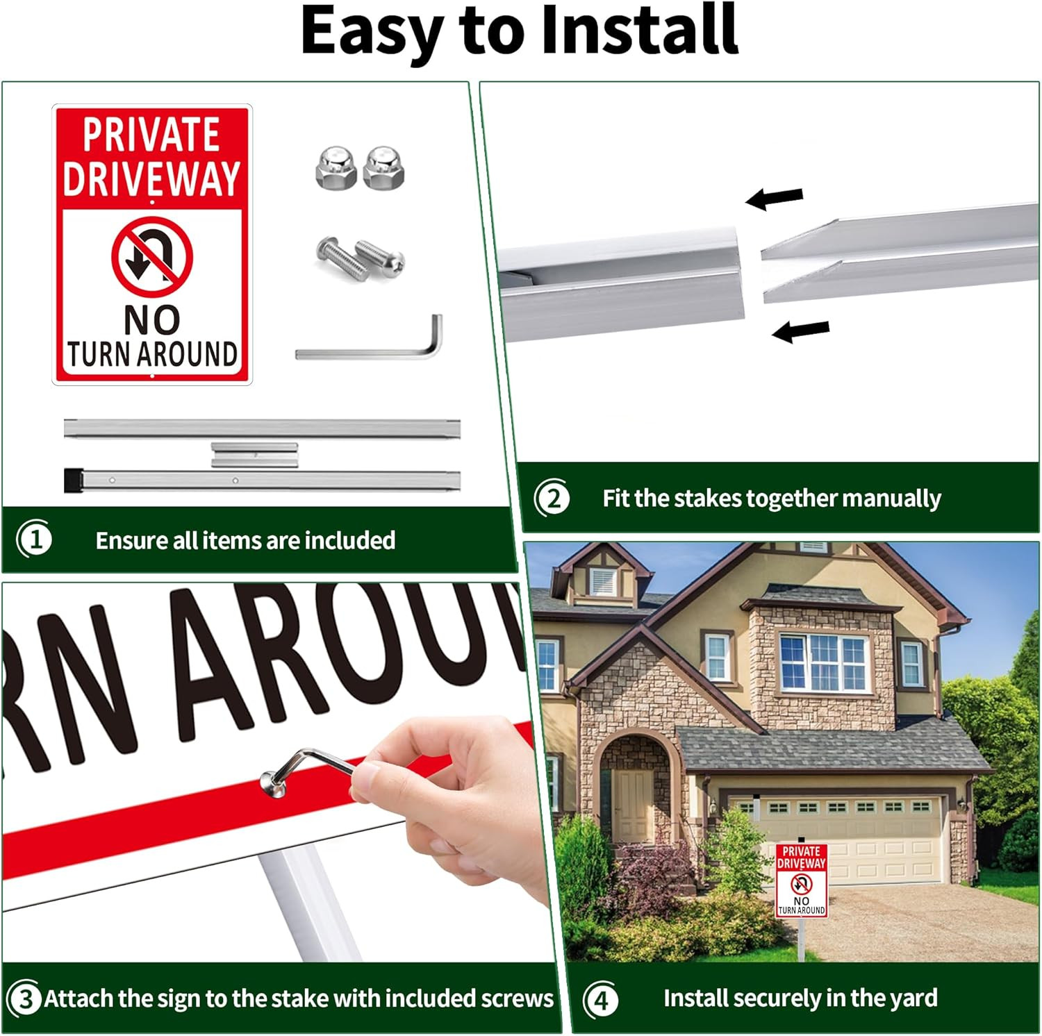 2 Pack No Turn around Driveway Sign – 14X10 Inch Heavy Duty Aluminum Private Dri