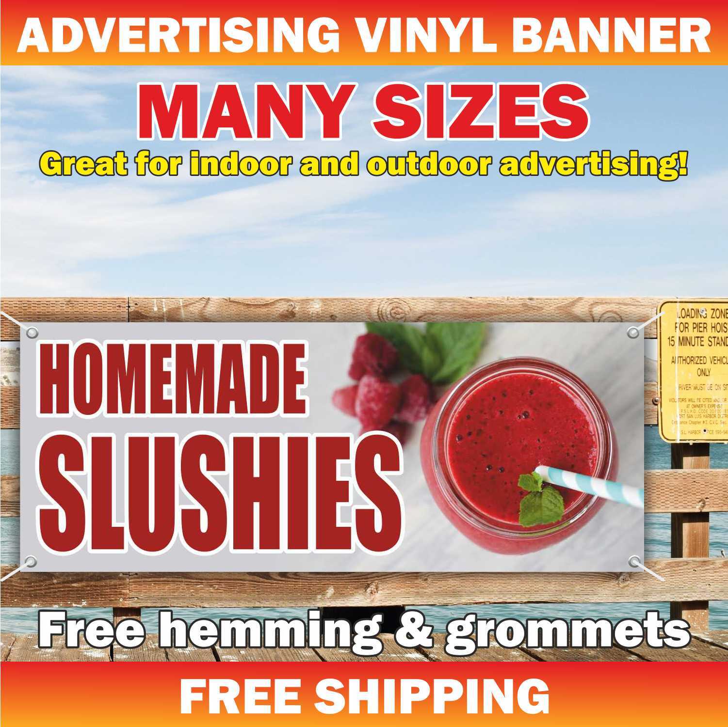 HOMEMADE SLUSHIES Advertising Banner Vinyl Mesh Sign shaved ice cream tasty